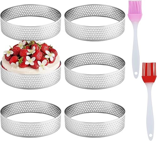 6 Pièces Ø 8 cm Cercle à Pâtisserie, Cercle à Tarte Perforé en 430 Acier Inoxydable, Moule à Tartes Pâtisseries Mini Gâteaux Mini Pizzas Muffins - Nail Gallerys
