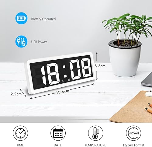 OYIWINMI Horloge Murale Numérique Luminosité Réglable avec Température, Date, Chrono, 12/24 Heures, Réveil Numérique pour Salon Bureau, Chambre, École - Nail Gallerys