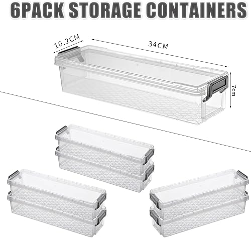 Cobenga Lot de 6 boîtes de rangement transparentes de 34 cm de long, rectangulaires avec clip, empilables, en plastique translucide, pour la maison, le bureau, la cuisine - Nail Gallerys