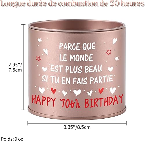PRSTENLY Cadeau Femme 70 ans, Bougie Parfumé Anniversaire 70 ans, Idée Cadeaux Anniversaire pour Maman Mamie Meilleure Amie Soeur - Nail Gallerys