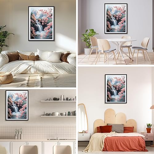 DAERLE Diamond Painting Cascade et fleurs de cerisier, Peinture Diamant Belle vue, Diamant Painting Kit, Broderie Diamant Kit Complet Convient Pour La Décoration Murale à La Maison 30x40cm - Nail Gallerys