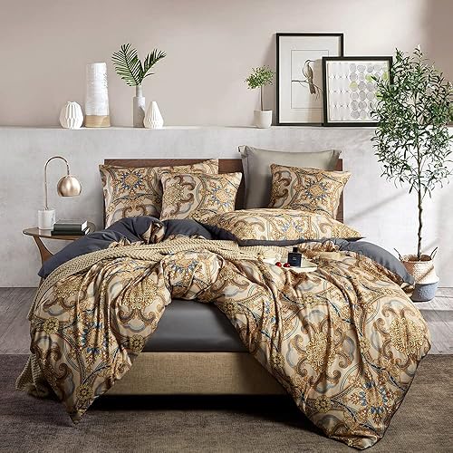 Freyamy Housse de Couette 220x240 Vintage Fleurie Parure de lit 2 Personne en Microfibre avec Fermeture Éclair Réversible Style Bohème Sets de Housse Couette avec 2 Taie d'oreiller 65 x 65 - Nail Gallerys