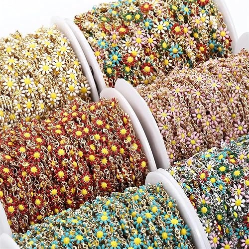 Chaîne de perles en émail pour la fabrication de bijoux, colliers, bracelets, fleurs bleu-K-or de 1 m, 7 mm - Nail Gallerys