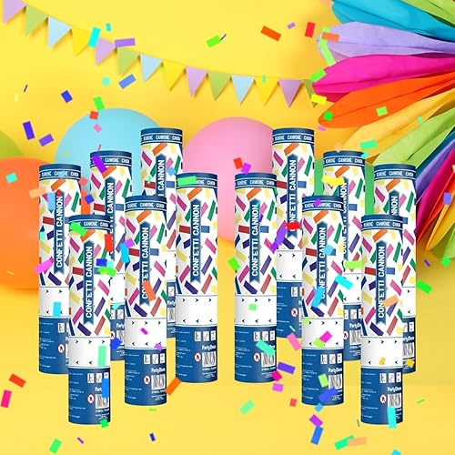 SPARKLERS CLUB Lot de 12 Canons à Confettis Rectangle Multicouleur 20 cm - Lot de 4 mini lanceurs à confettis à tenir en main, pour Anniversaire, Mariage - Portée 5 Mètres, Prise en Main Facile - Nail Gallerys
