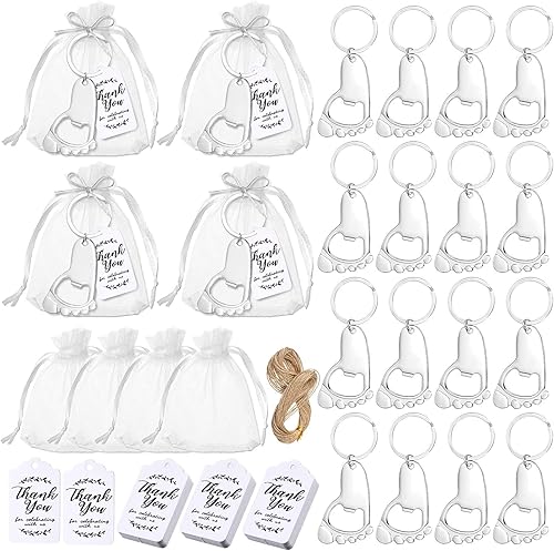 Topyond 24pcs Porte Clés Avec Empreintes De Pieds De Bébé,Avec Sacs En Organza,Porte Clés Décapsuleur En Métal En Forme De Pied Pour Fête Prénatale,Baptême,Fête Prénatale - Nail Gallerys