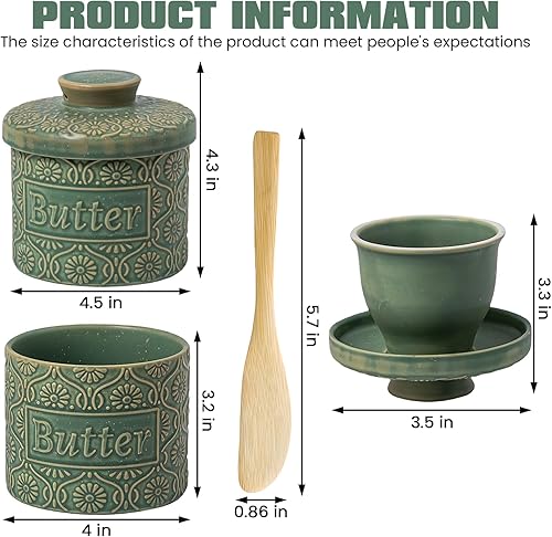 Beurrier à Eau en Céramique avec Couvercle, Beurrier Ceramique Beurrier Porcelaine pour Beurre Frais Et Tartinable, Boîte à Beurre Française Au Design Vintage, pour Conservation Optimale, Vert - Nail Gallerys
