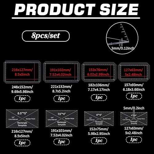BENECREAT 8 gabarit de Matelassage Carré Guide de Découpe de Blocs de Courtepointe en Acrylique de 6.3/7.6/10.1/12.7cm pour Patchwork à la Main Épaisseur de 2.7mm - Nail Gallerys