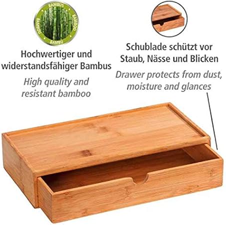 WENKO Boîte avec tiroir en Bambou Terra Boîte de Rangement, Panier de Salle de Bain Naturel - Nail Gallerys