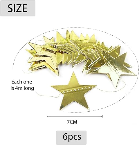 Lot de 6 guirlandes à paillettes réfléchissantes en papier étoilé - Décoration de fête scintillante pour anniversaire, mariage (doré) - Nail Gallerys