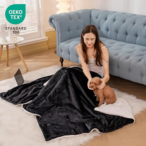 Aisbo Plaid Canape Polaire en Sherpa - Couverture 130x150 Jete de Canape Hiver, Plaid Canapé 130 x 150 Noir Mouton 1 Personne Doux et Chaude - Nail Gallerys