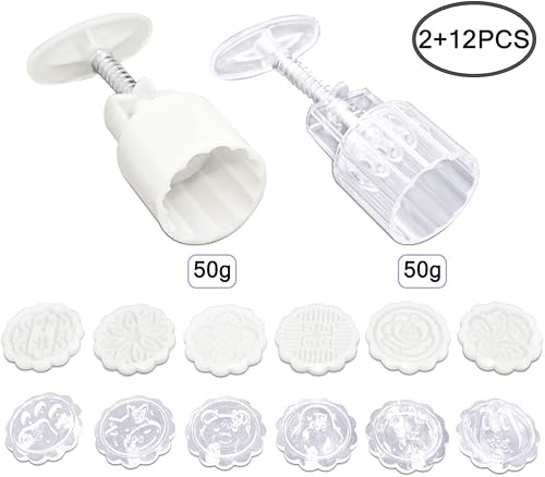 Lot de 2 moules à gâteau de lune avec 12 tampons à biscuits, FineGood fleur animal lune moule à gâteau presse 50 g Outils de bricolage pour la cuisson des cookies - Nail Gallerys