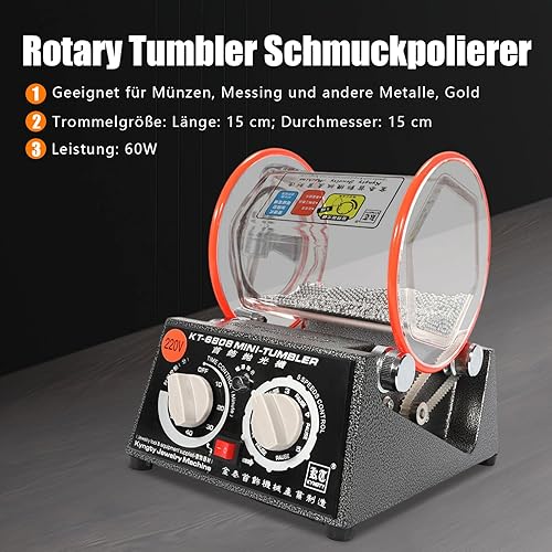 CUMELLIIR Rotary Tumbler Tambour de polissage pour bijoux 3 kg 220 V avec 5 vitesses et minuterie, polisseuse pour bijoux, rotation bidirectionnelle - Nail Gallerys