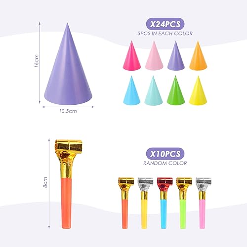 24 Chapeaux De Fête Et 10 Jouets De Pipe, Chapeaux d'anniversaire Colorés, Chapeaux De Fête Mignons, Fournitures De Fête - Nail Gallerys