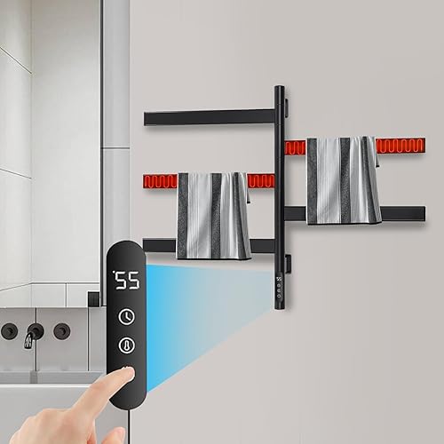JAYEUW Sèche-serviettes électrique rotatif à 180° - Radiateur intelligent à écran tactile LED - Porte-serviettes rotatif - Sèche-serviettes de salle de bain - Montage mural (noir) - Nail Gallerys