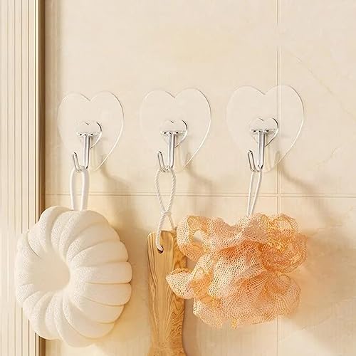 Générique Accroches Murales Adhésives, Crochets Adhésifs Transparents pour Serviettes, Porte-Cintres en Forme de Cœur Transparent 10 Pièces pour Porte Cuisine Salle de Bain Douche Clés - Nail Gallerys