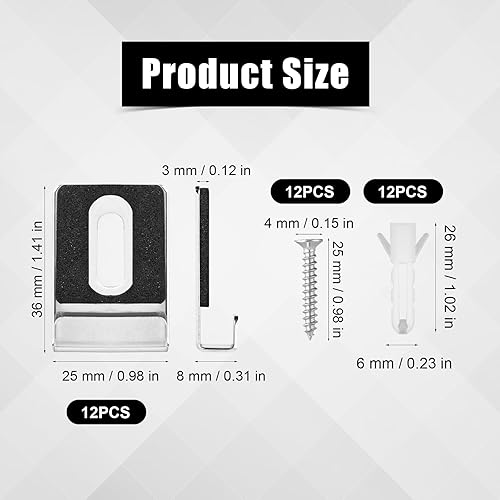 Kit de 12 Supports de Miroir en Métal, Clips de Miroir avec Vis Tampons en Caoutchouc Clips de Miroir Robustes Cintre de Miroir pour Montage Mural Carrelage Panneau d'Affichage (Argent) - Nail Gallerys