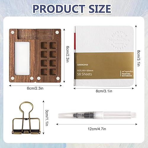 YZROHYI Mini Kit Aquarelle Voyage,Mini Palette Aquarelle Portable,Kit de Peinture avec Journal Papier Aquarelle,Palette de Carnet de Croquis en Bois,Boîte de Plateau de Peinture de Voyage pour DIY - Nail Gallerys