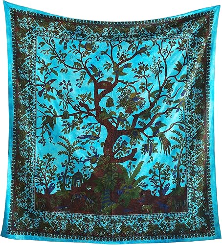 Popular Handicrafts Kp1761 Tapisserie murale motif arbre de vie et psychédélique, teinture sur nœuds et psychédélique, pièce murale indienne, bohème et gitan, affiche décorative pour chambre de - Nail Gallerys
