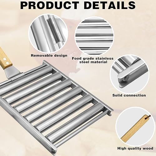 Rouleau à hot-dog, support de barbecue à rouleau à hot-dog en acier inoxydable, support de vapeur à hot-dog amovible avec long manche en bois supplémentaire, grille à saucisse 5 capacités de hot-dog - Nail Gallerys