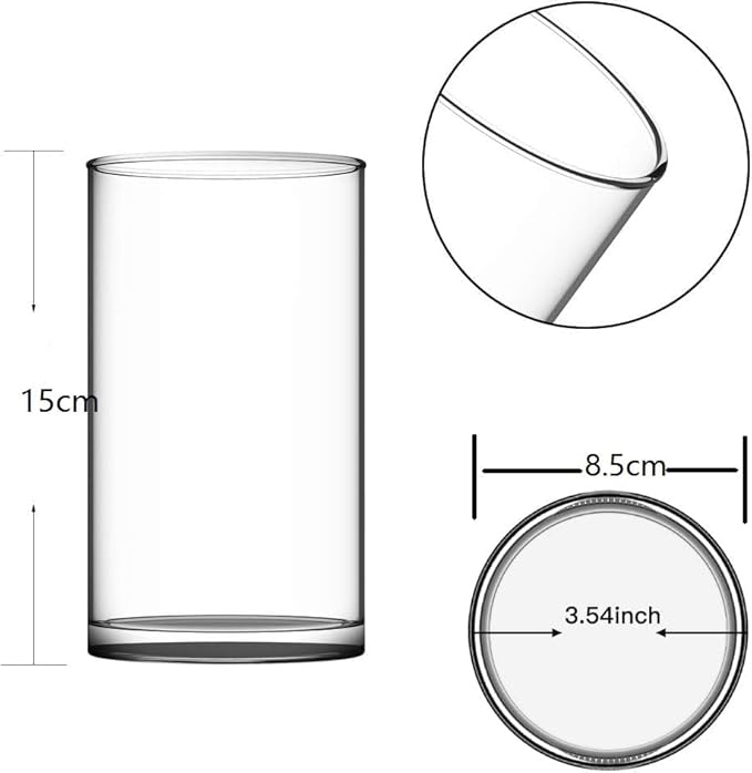 LDXDRU Lot de 3 vases en verre transparent 15 cm - Vase cylindrique en verre transparent - Photophore en verre transparent - Vase à fleurs en verre avec fond pour bougies, fleurs, galets, coquillages - Nail Gallerys