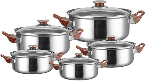 Uposao 10Pcs Batterie de Cuisine en Acier Inoxydable, Casseroles/Faitouts avec Couvercle en Verre pour Tous Feux Dont Induction - Nail Gallerys