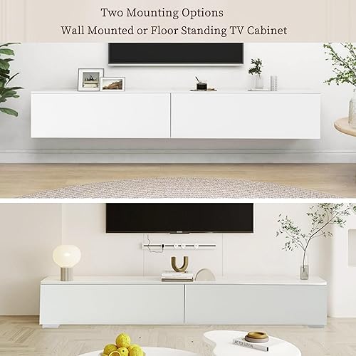 GOKHOMX Meuble TV Moderne Suspendu ou sur Pied de 180 cm, en Bois Blanc avec Rangement, Mural pour Salon, Chambre et Coin Salon - Nail Gallerys