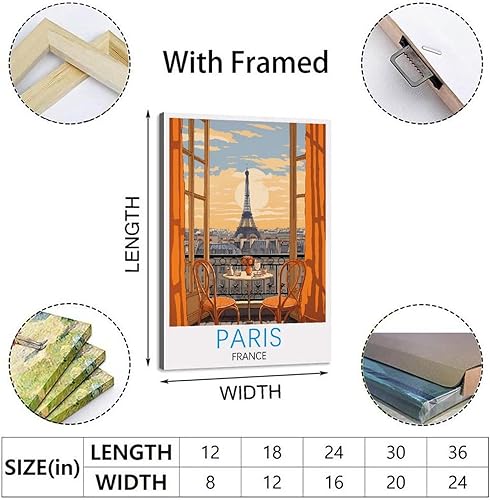 iPuzou Poster de voyage vintage Paris France 40 x 60 cm - Décoration murale - Impression sur toile - Nail Gallerys