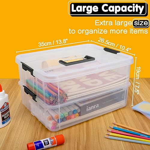 Creahaus Boîte de rangement en plastique à 2 couches avec couvercles, boîte transparente polyvalente à empiler et à transporter, organisateur de travaux manuels portable et boîte de rangement (Bleu) - Nail Gallerys