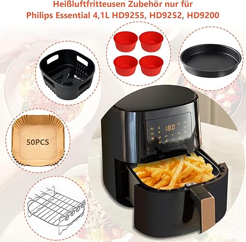 Accessoires Air Fryer Compatible pour Philips Série 5000 4.1L (HD9252, HD9255, HD9200), 5PCS Réutilisable Moule SilicoGoodpejinene Air Fryer pour Philips 4,1L, BPA-free Accessoires Airfryer - Nail Gallerys