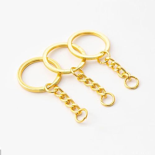 LEEQBCR 30 pièces 25mm porte-clés plat avec chaîne porte-clés avec anneau fendu, utilisé pour l'artisanat de clés bricolage, fabrication de bijoux, métal en acier inoxydable (doré) - Nail Gallerys