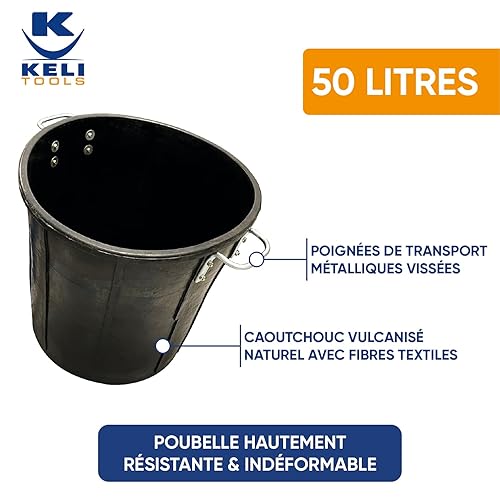 KELI - Poubelle 50L Caoutchouc Vulcanisé Naturel : Poignée de Transport - Qualité Professionnelle - Usage Multiple - Nail Gallerys