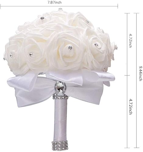 LHKJ Bouquet Demoiselle d'honneur en Blanc, Artificiel, Bouquet de Mariée Artificiel Blanc - Nail Gallerys