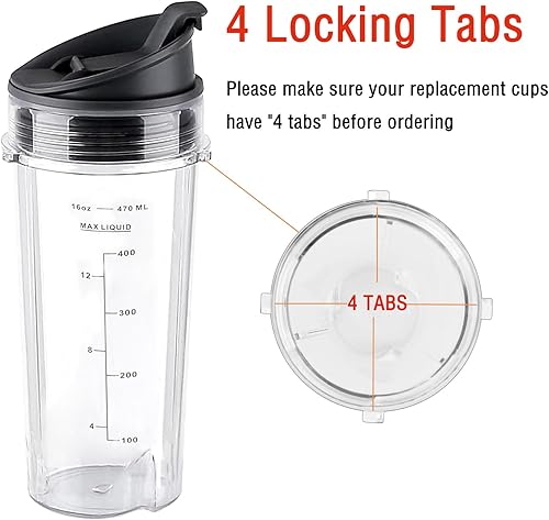 Lot de 2 gobelets de rechange de 473,6 g pour Ninja QB3001SS BL660 BL770 pour mixeur personnel compact, pièce de rechange pour Ninja BL780 BL810 BL820, tasses Ninja à service unique avec couvercles à - Nail Gallerys