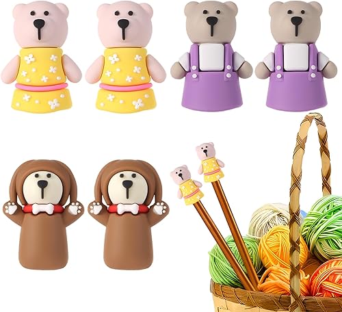 6pcs Bouchons d'Aiguilles à Tricoter Ours, 3,5x1,6cm en Silicone Protecteur d'Aiguilles Couvre-Pointes d'Aiguille Accessoires de Tricot pour Aiguilles de Taille 11-17 (8mm-12,75mm), (3 Styles) - Nail Gallerys