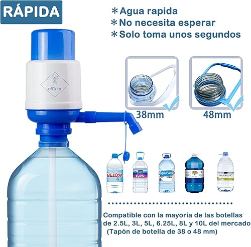 Distributeur d'eau pour carafes, pompe manuelle pour carafes, compatible avec bouteilles de 2,5, 3, 5, 6, 8, 10 litres avec bouchon diamètre 38 mm et 48 mm - Nail Gallerys