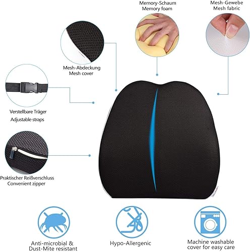 MonTrüe Coussin Lombaire Ergonomique en Mousse à Mémoire, Oreiller De Soutien du dos, Conception orthopédique pour le soulagement de la douleur au bas du dos pour maison, bureau, voyage, Noir - Nail Gallerys