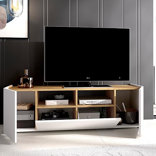 DEKIT GRUPO RIMOBEL Isola Meuble TV Basse, Melamine, Blanc et Nordic, 44 x 142 x 35 cm - Nail Gallerys