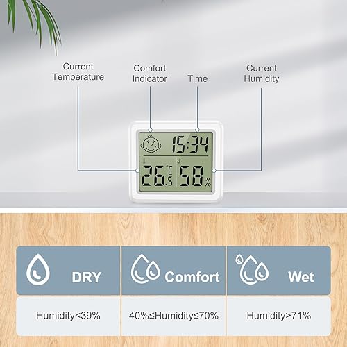 Ankilo Lot de 2 thermomètres hygromètres numériques avec horloge, portable, grand écran, thermomètre, hygromètre, réveil numérique avec température, indicateur de climat ambiant, pour bureau, maison - Nail Gallerys