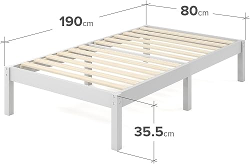 Zinus Lit Simple en Bambou Ellie – Lit 80 x 190 cm – Structure Moderne et légère avec sommier à Lattes en Bois – 35,5 cm d'espace de Rangement sous Le lit – Design écologique – Couleur Blanche - Nail Gallerys