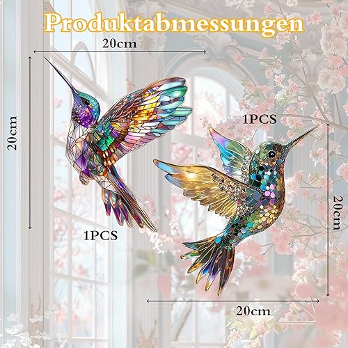 Décoration de colibri, vitrail, décoration de fenêtre, colibri suspendu, attrape-soleil, jardin, terrasse, acrylique, décoration de bureau, fenêtre, verre, attrape-soleil - Nail Gallerys