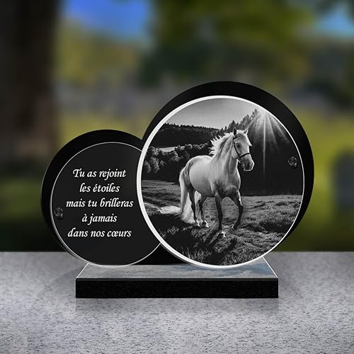 Eternel - Plaque Funéraire Personnalisée Double Cercle - Cheval, Chevaux, Equitation, Cavalier - Texte Personnalisable, Plaque Funéraire Gravée au Laser, Hommage, Cimetière, Enterrement, Commémoration - Nail Gallerys