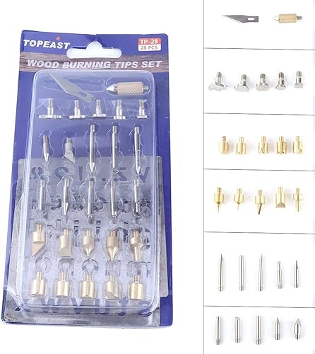 28 pcs Kit de combustion du bois, Pyrogravure stylo à bois sculpture embossage conseils de soudure Conseils de sculpture sur bois avec chiffres alphabet symboles pochoirsMatériel pour chauffage au - Nail Gallerys