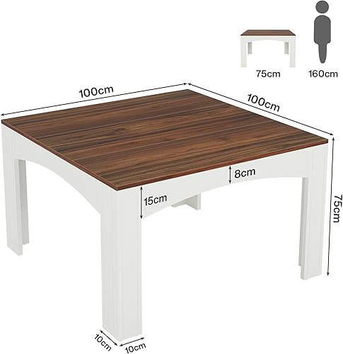 Tribesigns Table de salle à manger carrée pour 4 personnes, 100 cm, en bois de ferme, table de cuisine, table à manger pour salle à manger, petit espace, noyer + blanc - Nail Gallerys