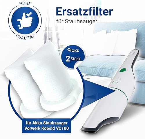 VIOKS Lot de 2 filtres d'aspirateur à main de rechange pour aspirateur sans fil Vorwerk - Vorwerk Kobold VC100 Filtre/Kobold VC100 Accessoires pour aspirateur Kobold - Nail Gallerys