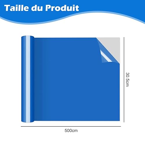 Vinyle Thermocollant Bleu Transfert Textile - 30,5 cm × 5 m Flex Thermocollant pour Tissu, pour Cricut Maker, Découpe Silhouette, vêtements, bonnets, pantalons, autres tissus - Nail Gallerys