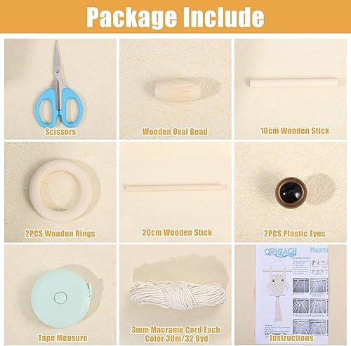 ORIGACH Kit de décoration murale en macramé - Motif chouette - Fait à la main - Style bohème - Décoration murale tissée - Cadeau pour chambre à coucher, salon - Nail Gallerys