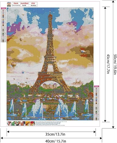 DCIDBEI 40x50CM DIY 5D Diamant-Peinture Carré Paysage, canevas diamant kit complet Tour Eiffel et Ballon à Air Chaud,Résine et Toile Préimprimée Diamond Painting Art Salon Chambre Décoration - Nail Gallerys