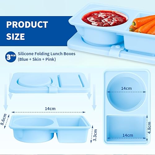 Calkkrer 3 Stück Silikon Brotdose mit Deckel, boîte à lunch en silicone micro-ondable pour adultes, boîte pliable avec compartiments, boîte à snacks portable pour voyages, bureau, pique-nique - Nail Gallerys