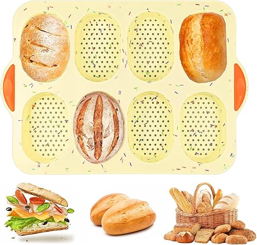 Pain Français Moule de Cuisson, Moule à Pain Baguette en Silicone, Moule à Pain à 8 Cavités, pour la Cuisson du Pain Français, des Gressins, des Petits Pains, du Pain - Nail Gallerys