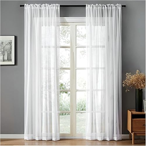 Homxi Rideau Enfant Lot de 2 Rideaux Voilage Transparent 2 x 107Wx147L CM,Rideau Fin Transparent Blanc Couleur Unie Rideau Passe Tringle - Nail Gallerys